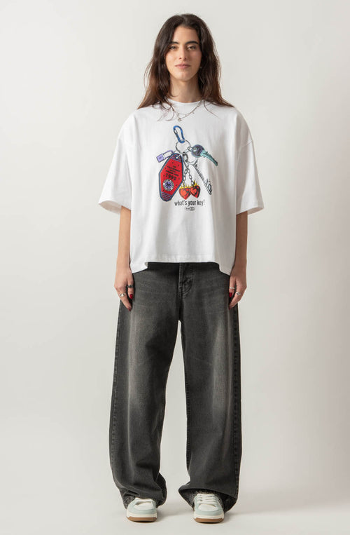 Camiseta Cropped Organic Cotton What's Your Key White