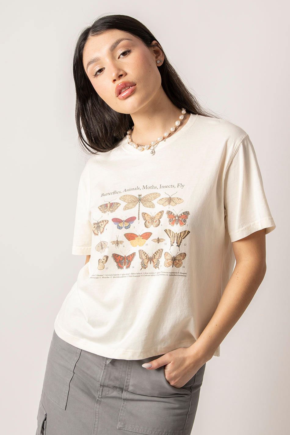 Camiseta Washed Butterflies Ivory