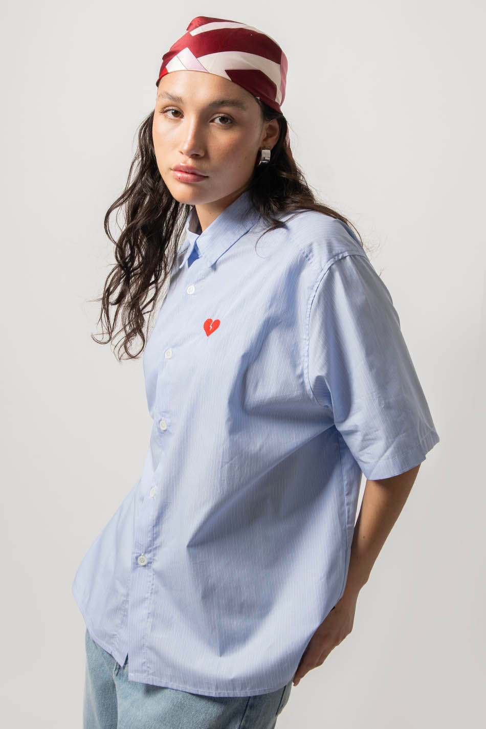 Camisa Loui Heart Blue/ White Stripes