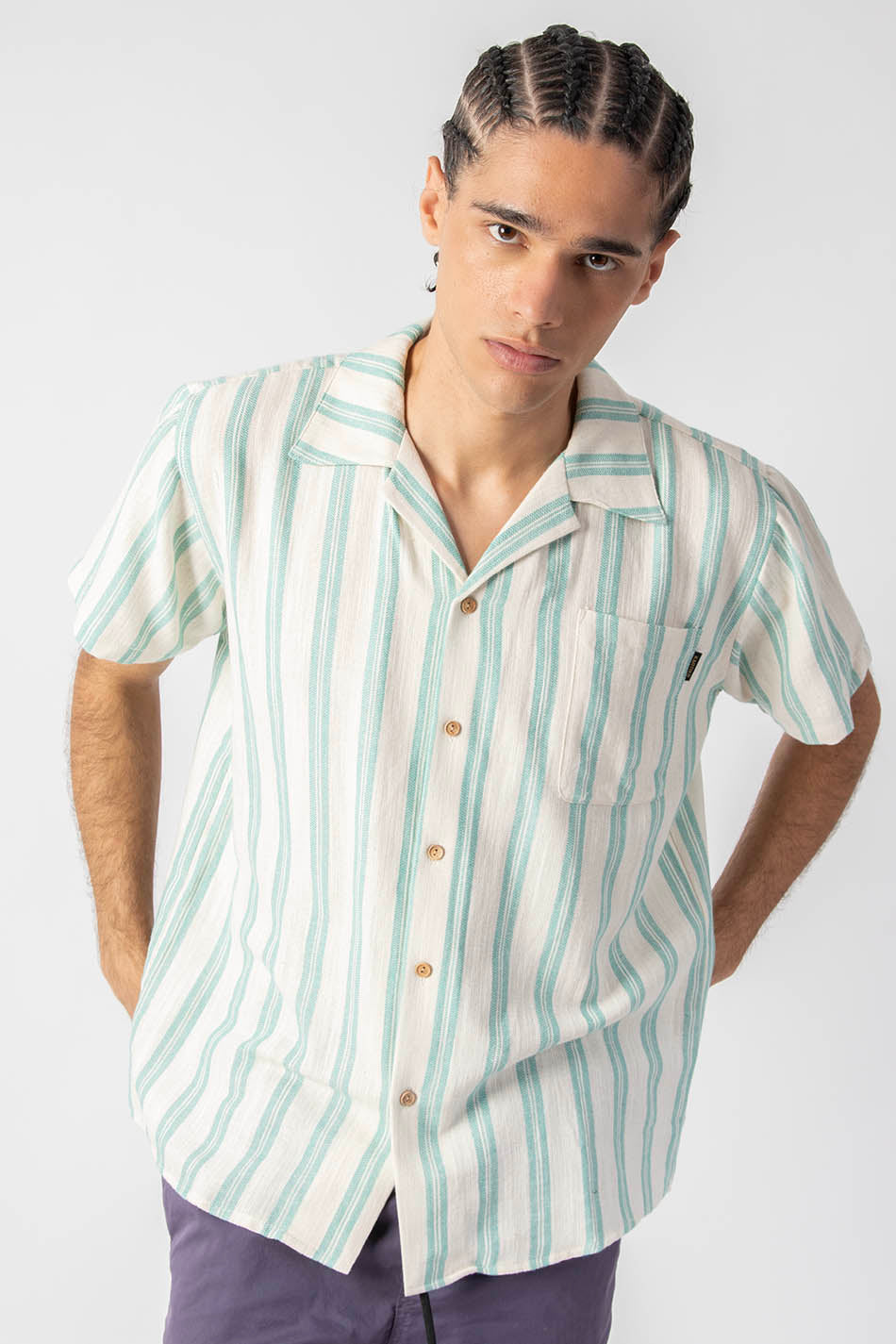 Camisa Ozan Stripes Ivory/ Aqua