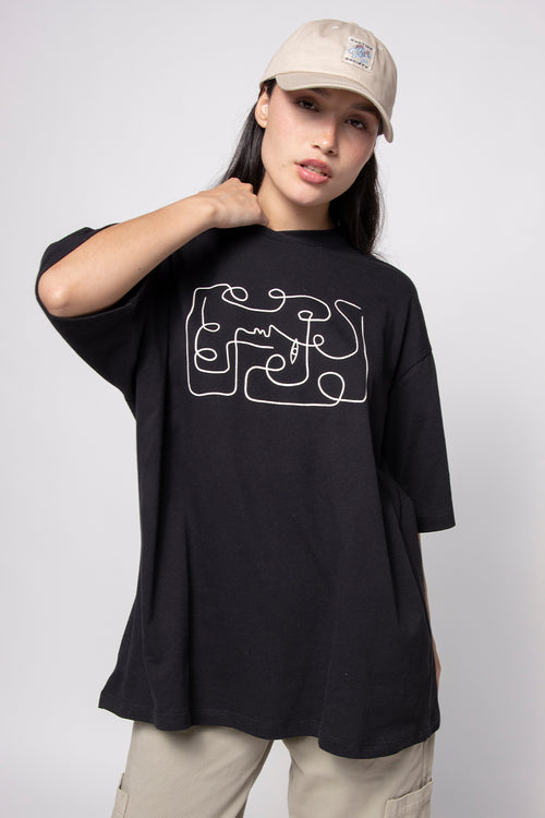 Black Abstract Face T-shirt