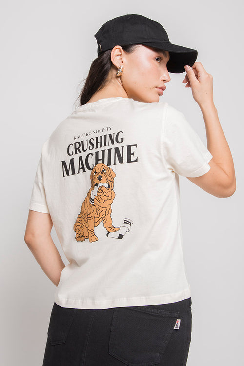 Washed Crushing Machine Ivory T-shirt