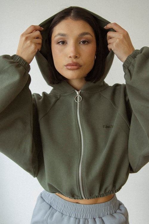 Giulia Interlock Olive Zipper Jacket Sweatshirt