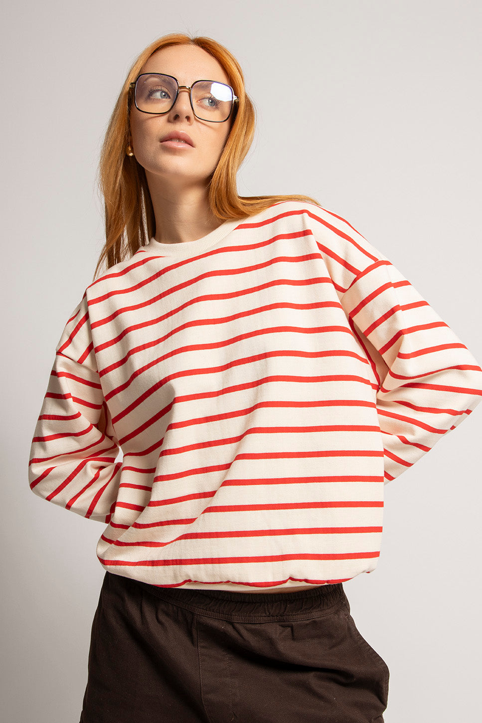 Red/Ivory Stripes Sweatshirt